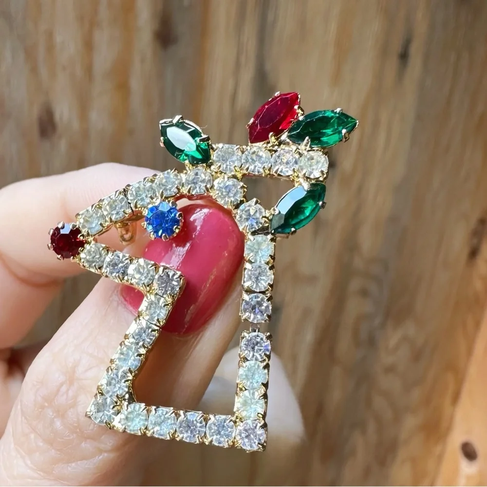 Gold Tone Rhinestone Bow, Butterfly & Reindeer Brooch Pins Lot of 3